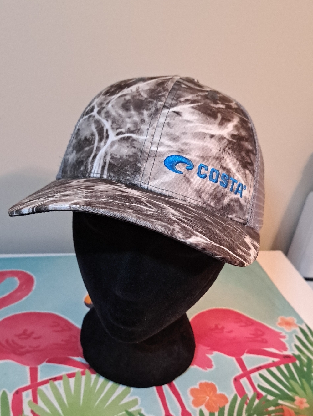 Costa Marbled Gray Hat with Blue Embroidery
